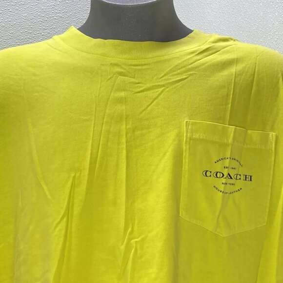 NEW COACH Mens T-Shirt Yellow Size XXXL Pocket Logo Short Sleeve Pullover Cotton - Picture 9 of 10